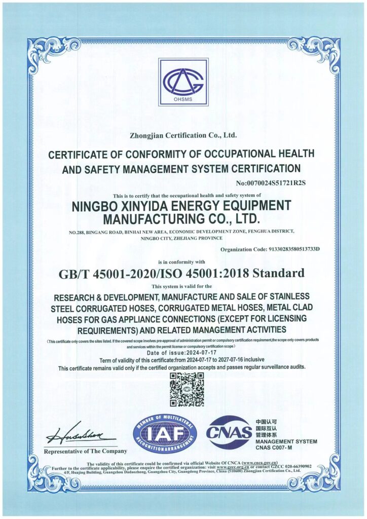 Factory iso-45001-certificate-xinyida